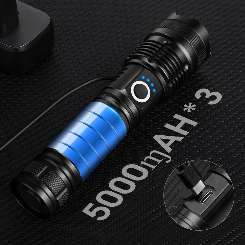 KINGCAESAR 3 Pack Flashlights 990000 High Lumens - Super Bright Rechargeable Flashlight with 5 Light Modes, IPX7 Waterproof Powerful LED Flash Light for Home, Camping