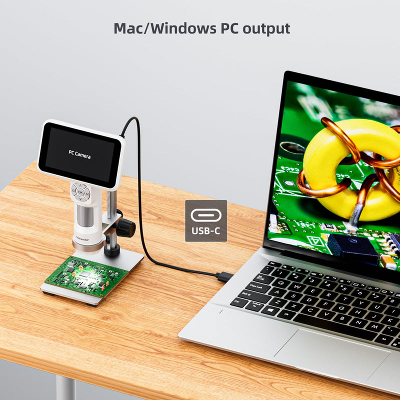Andonstar Digital Microscope, 5" 1080P Coin Microscope Camera for Error Coin with 7.3" Metal Stand for Adults Kids, Handheld USB Coin Magnifier with 8 Adjustable LED Lights, Windows Mac PC White+Traditional Stand