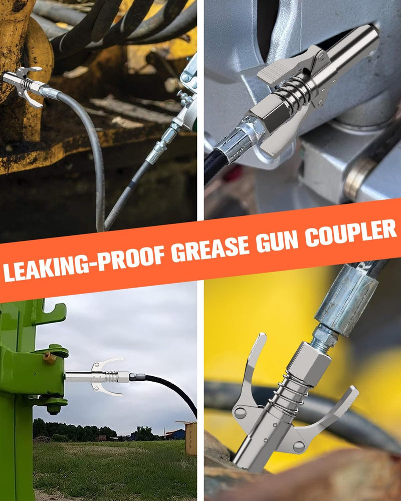 Grease Gun Coupler Grease Gun Tips Grease Fittings, Double Handles, Quick Lock Release, High Pressure 10,000 PSI, 6 Thickened Jaws Grease Coupler, Compatible with All 1/8" NPT Grease Guns Pro Version - 1 PC