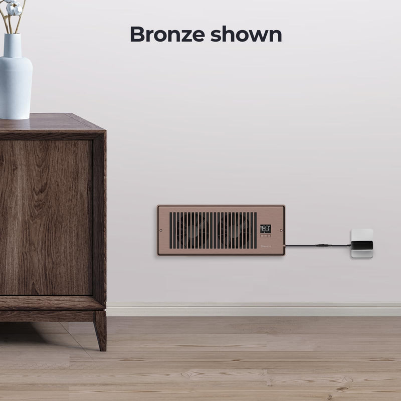 BIOWIND Quiet Register Booster Fan Fits 4" x 12" Register Holes, 10-Speed Smart Heating Cooling AC Vent Fan with Remote Control and Thermostat Control - Bronze 4" x 12"