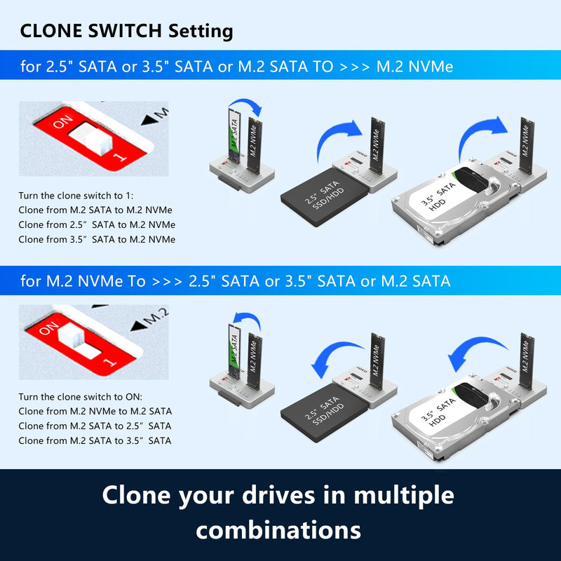 AOKO M.2 Duplicator NVMe to SATA SSD Cloner Docking Staion for NVMe + M.2 NGFF and 2.5" /3.5" SATA SSD/HDD Converter, Tool-Free and Two-Way Offline Cloning NVMe to SATA HDD Duplicator
