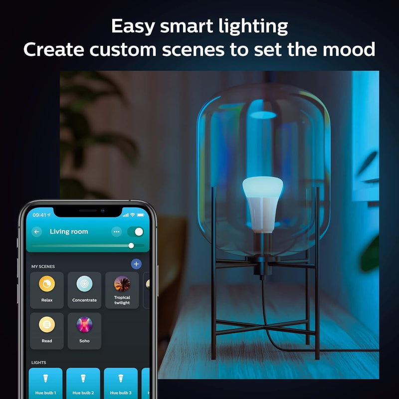 Philips Hue Smart 60W A19 LED Bulb - White and Color Ambiance Color-Changing Light - 1 Pack - 800LM - E26 - Indoor - Control with Hue App - Works with Alexa, Google Assistant and Apple Homekit Classic
