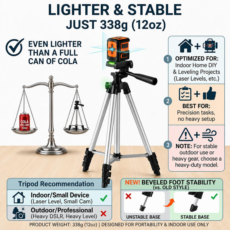 LEIPOR 45" Tripod Laser Level, Green Cross Line Thick Casing Tool | 1-Sec Self-Leveling, Adjustable Green Laser, Thick Casing, 45" Tripod, 2 AA Batteries & Portable Bag