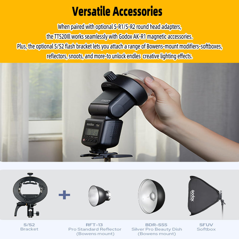 Godox TT520III TT520 III Wireless Thinklite Camera Flash Built-in Receiver and RT Transmitter Compatible for Canon for Nikon for Panasonic for Olympus for Pentax and Other DSLR