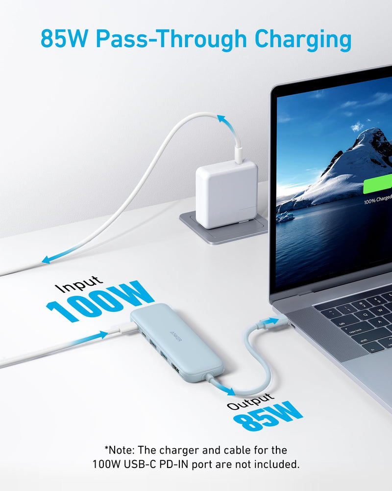 Anker 332 USB-C Hub (5-in-1) with 4K HDMI Display, 5Gbps USB-C Data Port and 2 5Gbps USB-A Data Ports and for MacBook Pro, MacBook Air, Dell XPS, Lenovo Thinkpad, HP Laptops and More(Blue) Blue