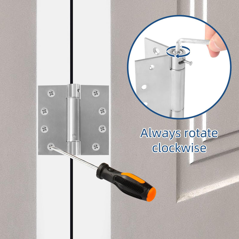 3 Pack Self Closing Door Hinges, 4 Inch Spring Loaded Hinges Adjustable Tension Spring Hinges with Square Corners, Heavy-Duty Door Hardware for Commercial and Residential Doors, Brushed Nickel 3