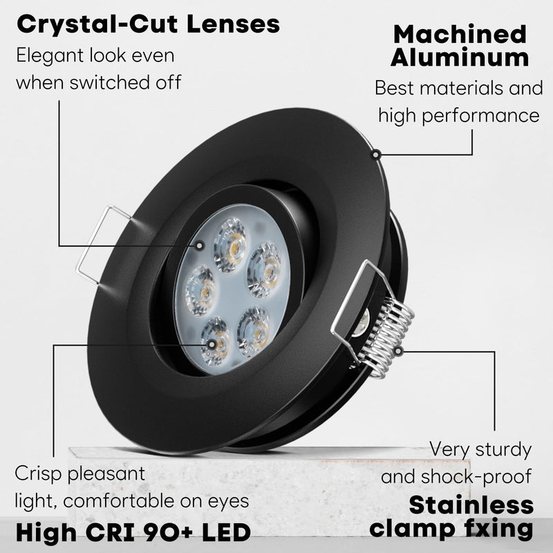 Acegoo Swivel RV Light Recessed Puck Light 12V LED Spotlight RV Interior Light, 36° Beam Angle Vertical 70° Adjustment,Full Aluminum Downlights,Diameter 2-3/4 Inch(Black/3000K 2Pcs) 2-Pack Black 3000K
