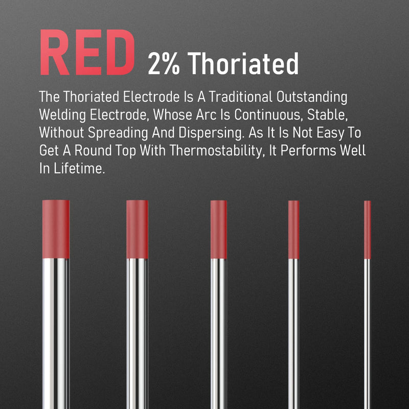 YESWELDER TIG Welding Tungsten Electrode 2% Thoriated 3/32" x 7" (Red, WT20/EWTh-2) 10-pk 3/32" Red