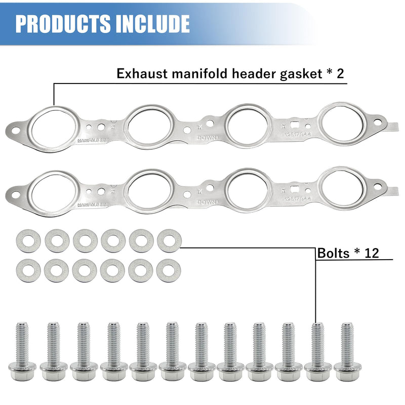 Sorello 2 PCS MLS Exhaust Header Manifold Gasket with Bolts Compatible with Cadillac CTS Escalade for Chevy Camaro Silverado GMC Pontiac for LS Engines 4.8L 5.3L 5.7L - Replaces 12617944 12600530