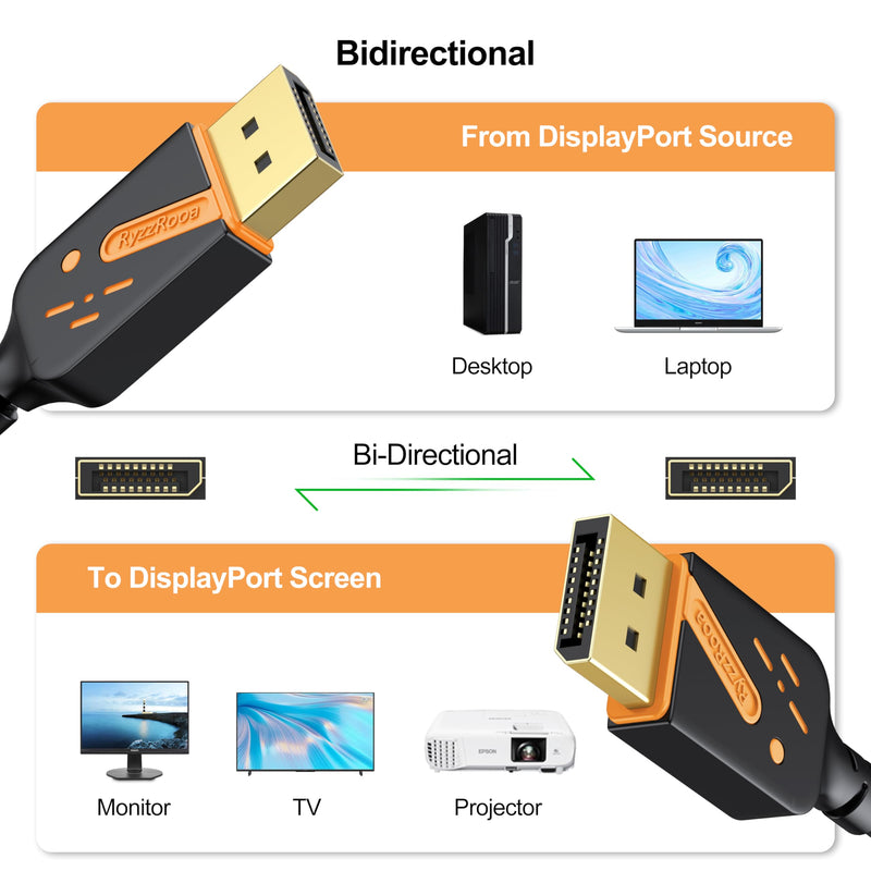 DisplayPort 1.2 Cable, 3FT, 10-Pack, 4K@60Hz, 2K@165Hz | Gold-plated connectors deliver reliable 4K performance. Supports 3D and HDR. Great for gaming, PC, TV, and monitors. 3 FT Orange