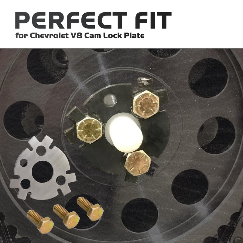4605 Cam Lock Plate kit fit for Chevrolet V8 SBC 350, Camshaft Retainer Plate Gasket Includes Bendable Locking Tabs & High-Strength Bolts