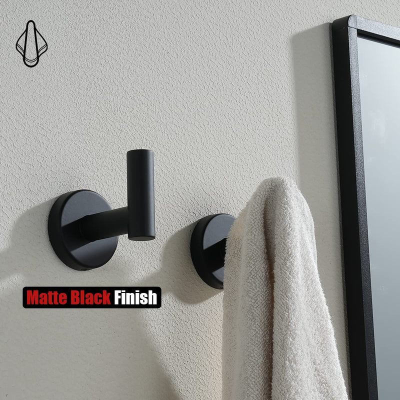 JQK Black Bathroom Towel Hook, Coat Robe Clothes Hook for Bathroom Kitchen Garage Wall Mounted (2 Pack), 304 Stainless Steel Matte Black, TH100-PB-P2 2 Pack