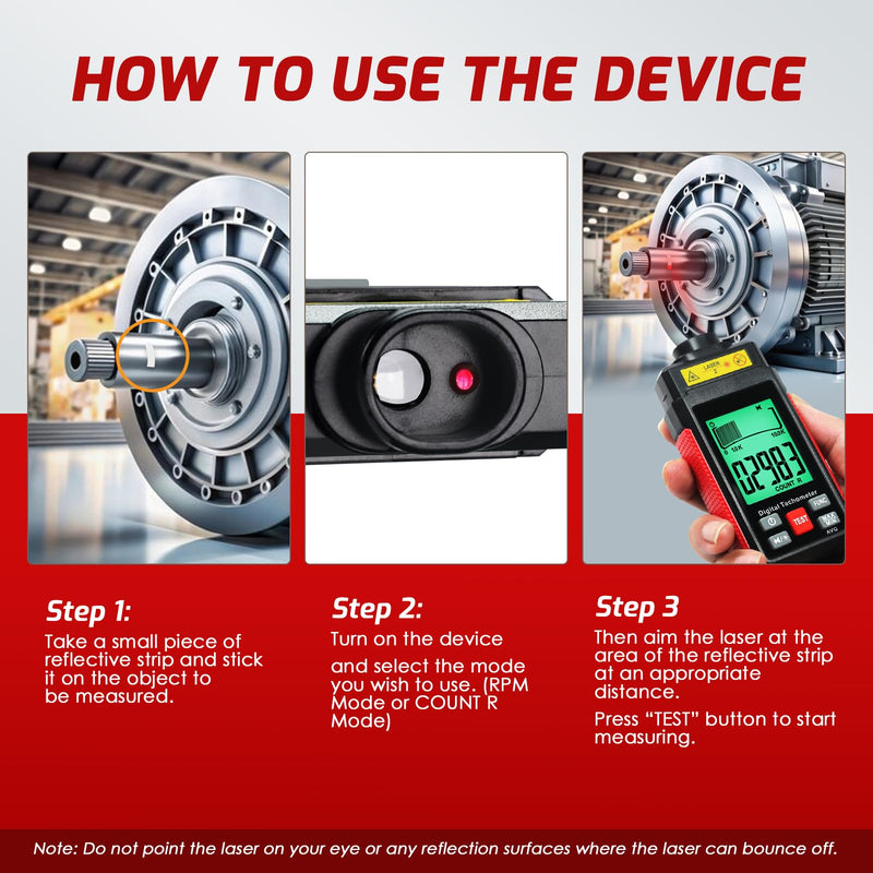  [AUSTRALIA] - Digital RPM Tachometer, Non Contact RPM Meter 10-99999 RPM High Accuracy Laser Tachometer Gauge with Reflection Tape, LCD Backlight, Data Hold & Max/Min/AVG Functions