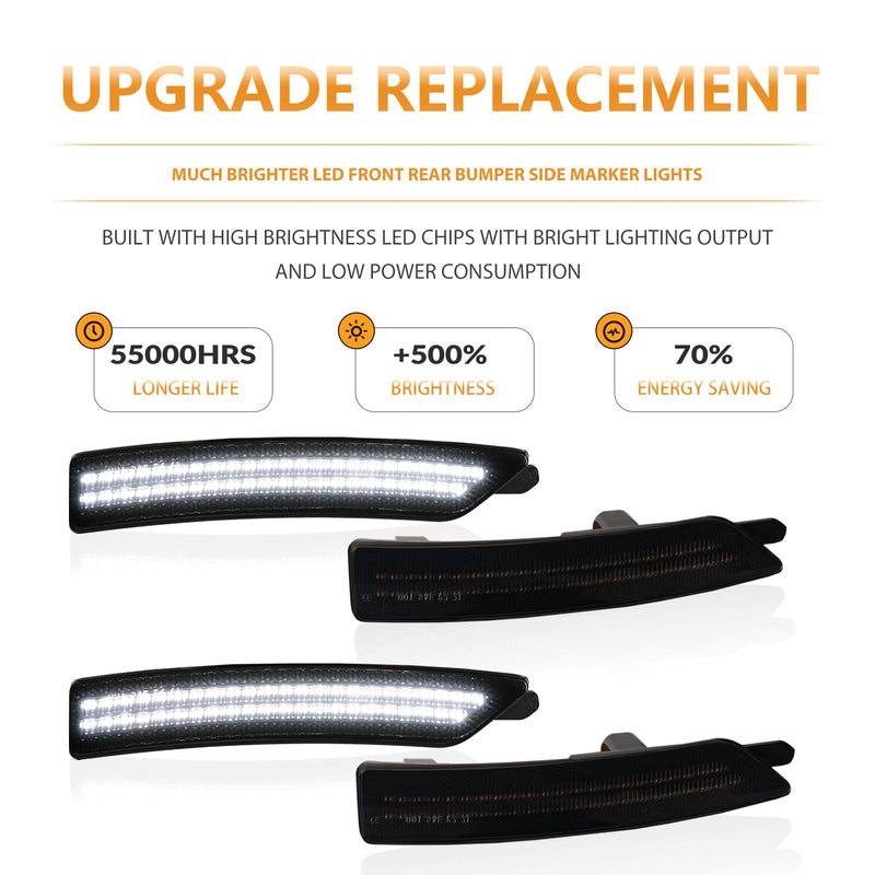 LED Side Marker Lights Front Rear Bumper Parking Signal Lamp Reflectors for 2024-2025 Ford Mustang S650 Gen7, Smoked Len 4PCS (White) White