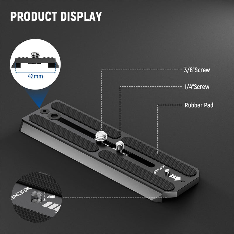 NEEWER 501PL Tripod Quick Release Plate Compatible with Manfrotto MVH500AH MVH502AH, 6.3"/16cm Extended Camera Mounting Plate with 1/4" 3/8" Screws, Anti Off Pin for GM001 GM002 GM006 Fluid Heads, QR6