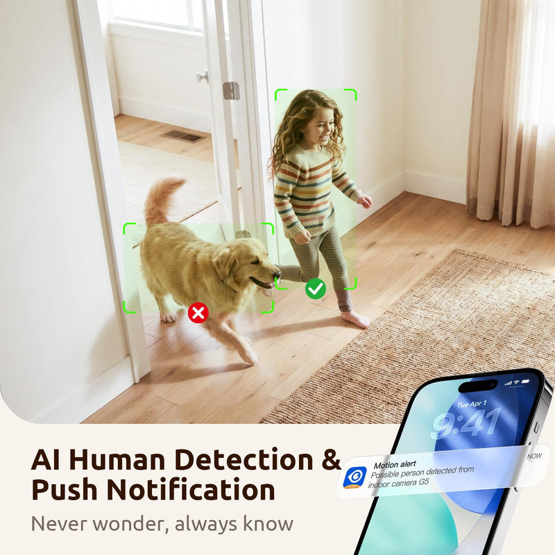 AOQEE 5G Cameras for Home Security Indoor, Pet Monitor w/Phone APP G5 2Pcs | Dual-Band Wi-Fi Indoor Camera with 24/7 TF Card Storage, 360 PTZ Auto-Tracking Pet/Dog/Cat/Puppy/Nanny, Motion Alert, Plug-in White-2Pack