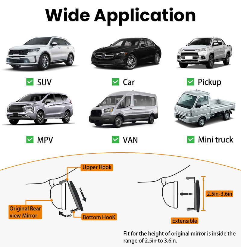 Rear View Mirror, Chrome Anti-glare Panoramic Rear Mirrors Universal 12 Inch Convex Car Interior Clip on Extra Big Wide Angle Rearview Mirror Extender to Reduce Blind Spot for Car SUV Trucks 1