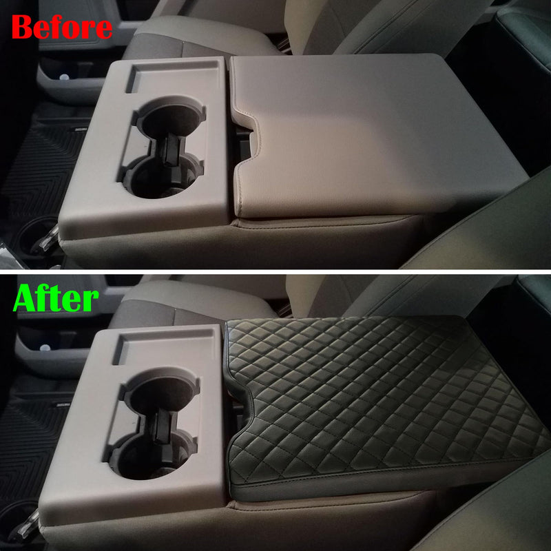 Center Console Cover for Ford F150 2015-2024/F250 F350 F450 2017-2024 Leather Arm Rest Box Lid Middle Console Cover Armrest Box Protective Cover Accessories(40/20/40 Jump Seat Console Only) Jump Seat Console(Black)
