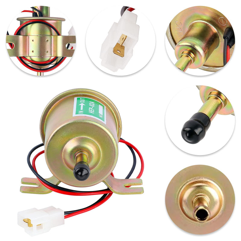 12V General Purpose Electric Fuel Pump, Low Pressure 2.5-4 PSI Inline, Gasoline Diesel Engine Gasoline Transfer Fuel Pump for Carburetor Lawn Mower Boat Carter HEP-02A