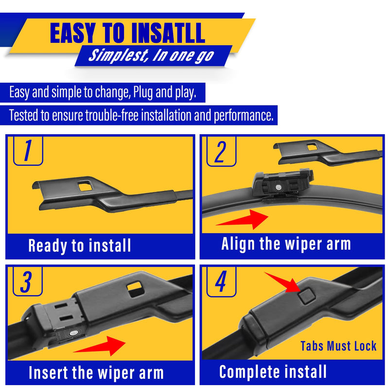 2 wipers Replacement For 2017-2023 Tesla Model 3/2020-2023 Model Y Original Equipment Replacement Wiper Blade - 26"/19" (Set of 2) Top Lock 26"+19" for 2020-2023 Tesla Model Y,2017-2023 Model 3