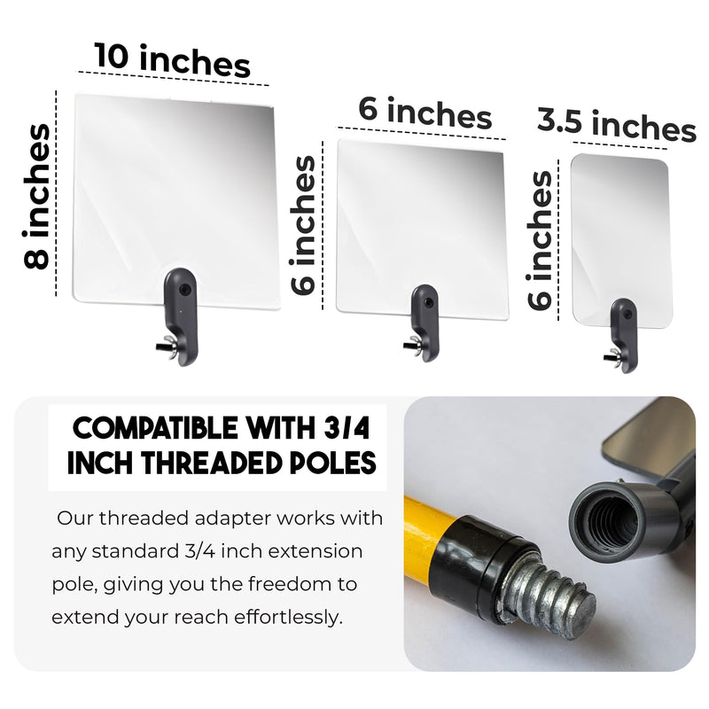 Flex Vue Inspection Mirror with Threaded Adapter, 6 inch x 6 inch 1 Pack 6 x 6 Inch