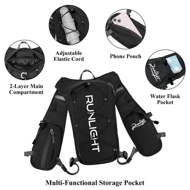 Running Vest for Women Men Lightweight Hydration Backpack Pack with 1.5L Water Bladder Bag Hydro Daypack for Hiking,Trail,Skiing,Camping,Cycling,Race,Marathon Black One Size