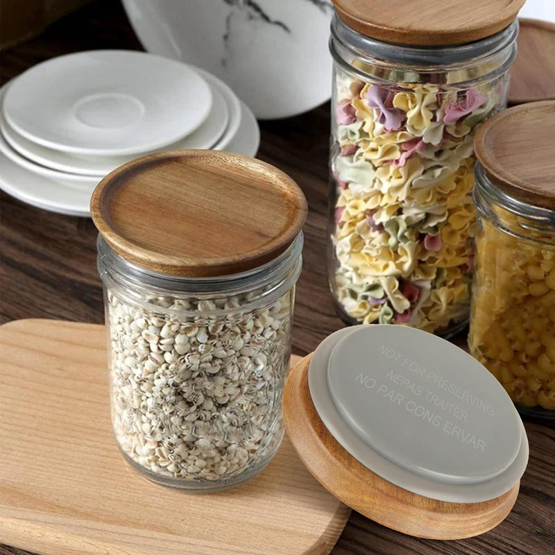 12 Pack Wide Mouth Mason Jar Lids, Acacia Wooden Storage Canning Lids with Airtight Silicone Seal, Reusable Wooden Storage Lid for Ball/Mason/Kerr Jars