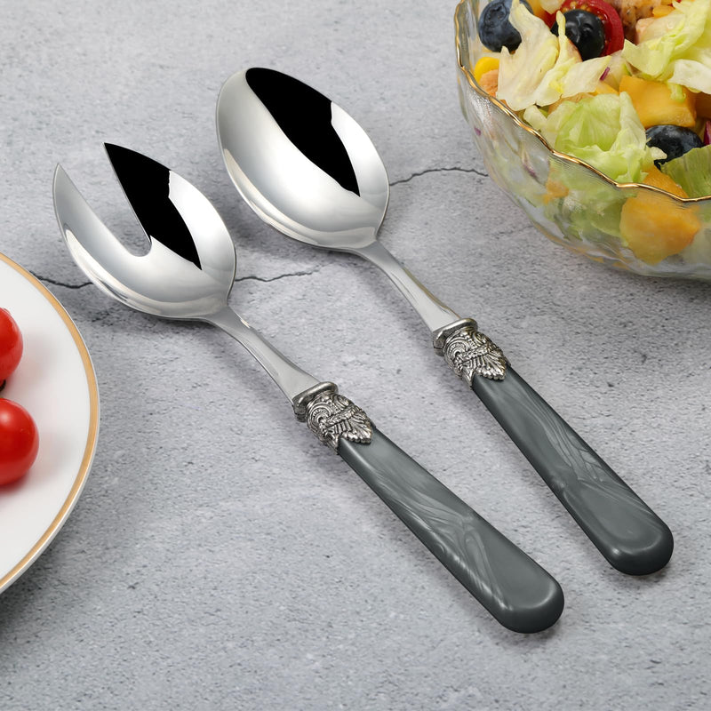 2-piece Salad Servers Stainless Steel Salad Serving Set Salad Fork and Spoon (Grey) Gray