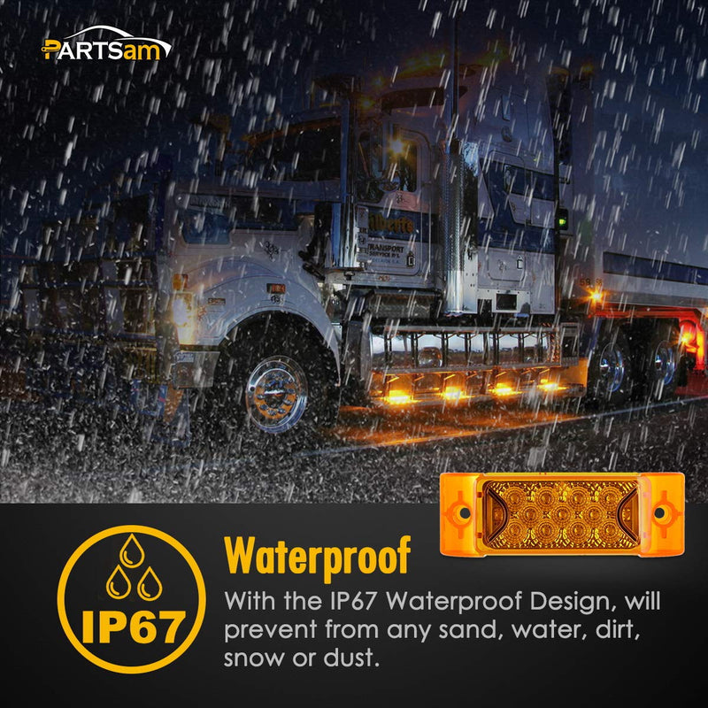 Partsam 2Pcs 6" Amber 13 LED Reflective Rectangle Side Marker Clearance Light [DOT Approved], 6x2 Turn Siganals LED Marker lights for Trailer Truck RV Camper Motorhome, 12V 2*Amber