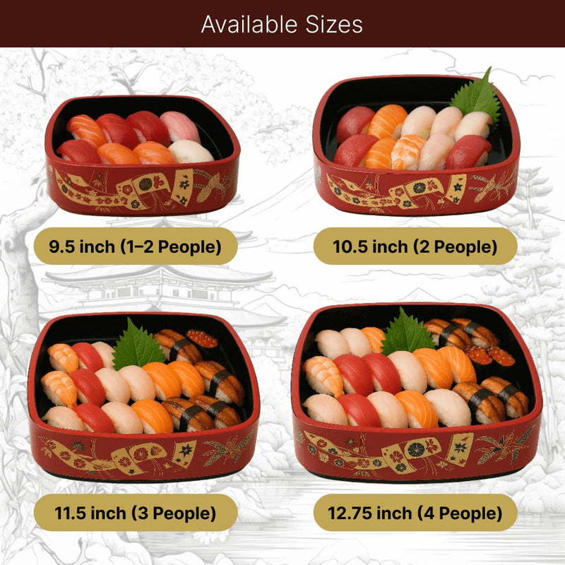 JapanBargain 4075, Lacquered Square Sushi Serving Tray Nashiji Gosho Style, Deluxe Japanese Sushi Party Platter for Sashimi and Sushi Presentation, Traditional Elegant Bento Tray, 11.5-inch