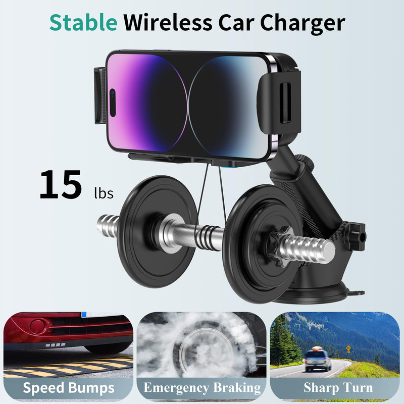 Wireless Car Charger Mount, 15W Dual Coil Rotatable Car Phone Holder Wireless Charger for Samsung Galaxy Z Fold 7/6/5/4/3/2, Z Flip, S25/S24/S23/S22 Series and iPhone, Car Charger Included