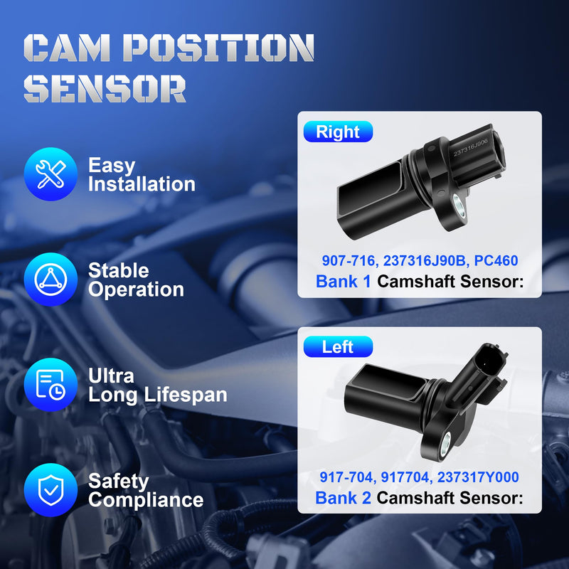 Camshaft Position Sensor Compatible with Infiniti G35 FX35 M35 I35 Nissan 350Z Altima Maxima Murano Quest Pathfinder Frontier Xterra 907-716 917-704 237316J90B Set of 2