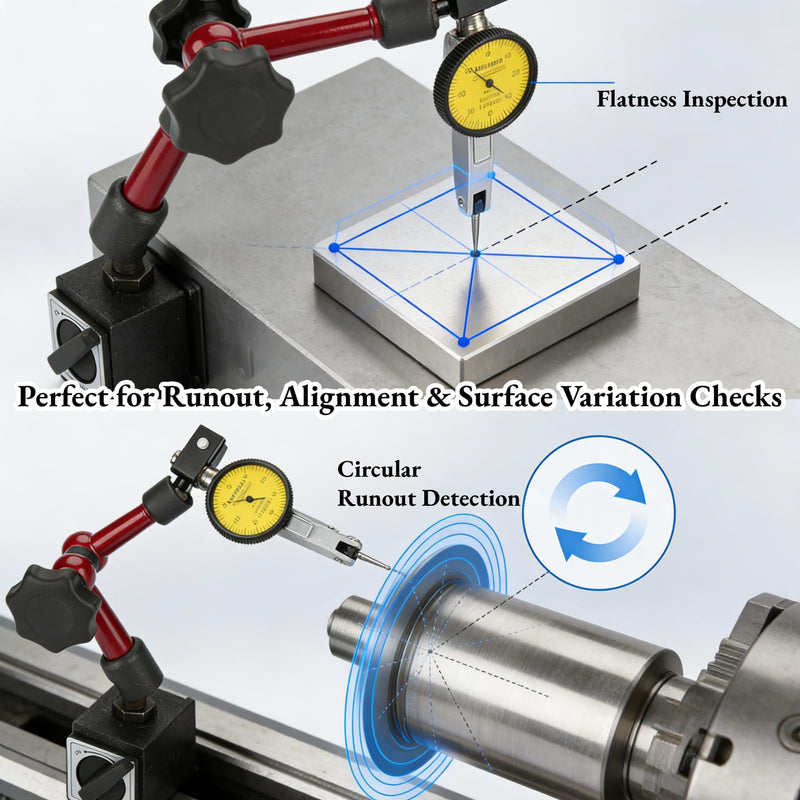 AUNMAS Dial Indicator Magnetic Base Holder Kit, Strong On/Off Switch Magnet Stand with Fine Adjustment and Flexible Arm for Lever Test Indicator