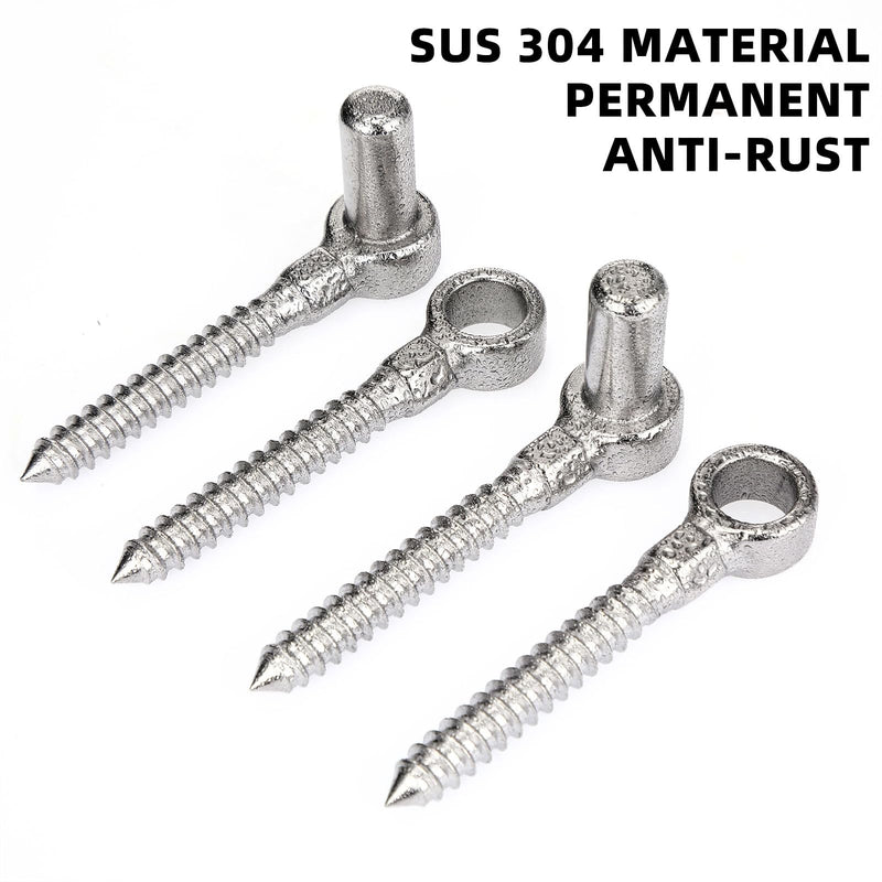 Zonon 2 Pair One Piece 304 Stainless Steel Gate Hinges Set, Eye Hinge and Pin Hinge, Screw Hinges to Mount for Wooden Gates Fences with Hole Dia 5/8'', Silver