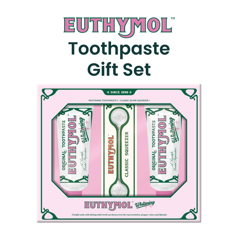EUTHYMOL Whitening Toothpaste Gift Set (3.7fl oz*2, Sqeezer Set) - Stain Removal in 2 Weeks, Long-Lasting Freshness for Sensitive Gum & Teeth. Bad Breath, Cavity Prevention