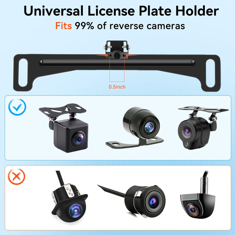 Universal Rear View Camera License Plate Bracket, Upgraded Anti-Rust Paint Full Stainless Steel Backup Camera License Plate Mount , No-Drill & Adjustable for Easy Installation