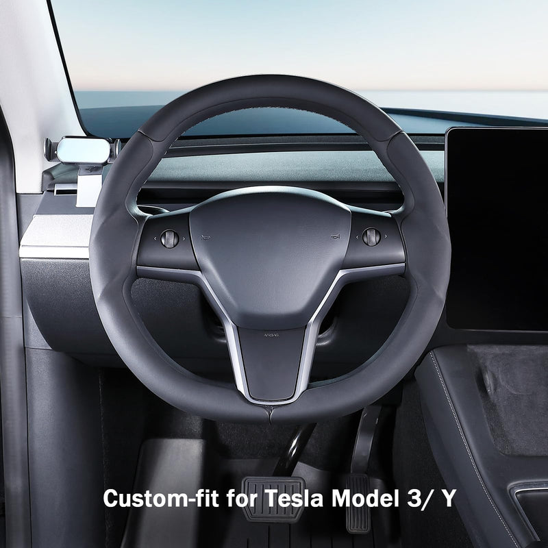  [AUSTRALIA] - Steering Wheel Cover for 2017-2023 Tesla Model 3 2020-2024 Tesla Model Y, Leather Steering Wheel Cover for Tesla Model 3/Y Accessories, Black Black L Model 3 2017-2023/ Model Y 2020-2024