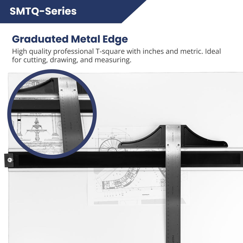 Pacific Arc 24 Inch T Square, Traditional Stainless Steel, Graduated Inch and Metric