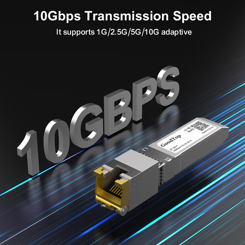 10G SFP+ Copper Transceiver,10GBase-T SFP to RJ45 10Gb Module,SFP+ to Ethernet,Plug and Play,Hot Pluggable,1G/2.5G/10G Adaptive