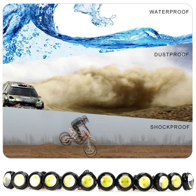 Kawell 12 Pack Universal High Power White 9w LED Eagle Eye Bumper DRL Fog Light Motorcycle Light Daytime Running DRL Tail Backup Light Car Motor Clearance Marker Lights 12Pcs White Eagle Eye Lights