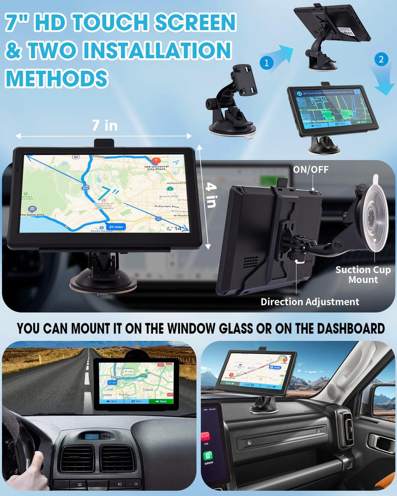 GPS Navigator for Car, 7 Inch Touchscreen, Free Lifetime Updates | Car GPS Navigation, 2026 Maps, Turn-by-Turn Voice Guidance, Speed & Red Light Warning, Truck and RV Routing Black
