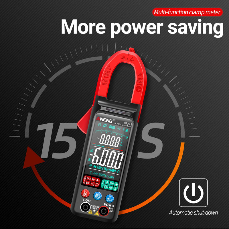 ANENG Clamp Meter Multimeter Tester Auto Ranging TRMS 6000 Counts AC/DC Current Voltage Ohm Volt Amp Meter Meansures NCV Continuity Diode Resistance Capacitance Null/Fire Wire Electrical Tools