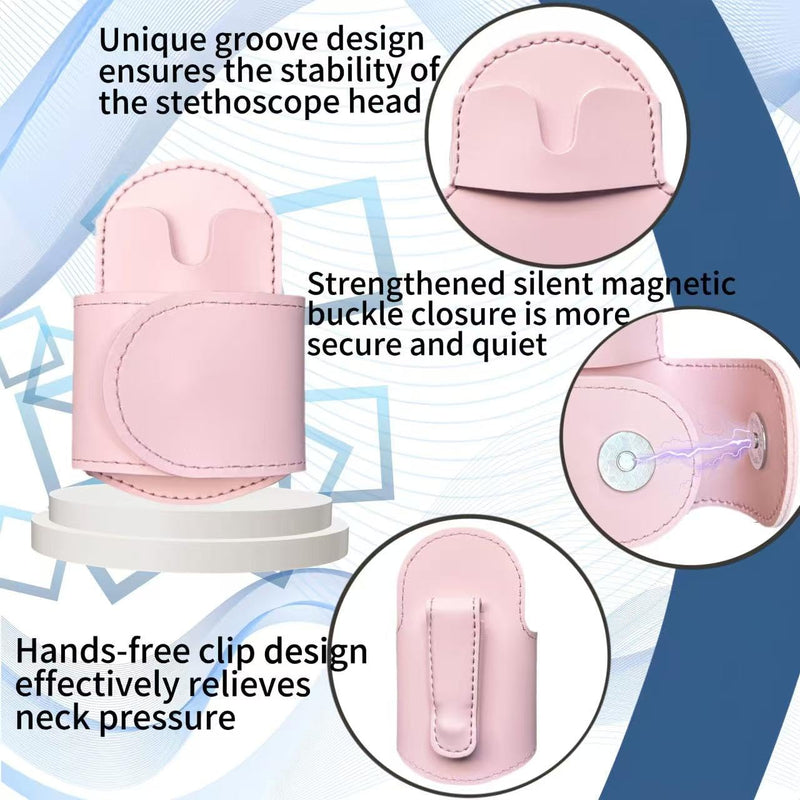 Magnetic Stethoscope Holder Clips, Secure Hands-Free PU Leather Holster for Scrubs, Belts & Lab Coats - Portable Stethoscope Accessories for Nurses, Doctors, EMTs, Medical Students(Pink) Pink
