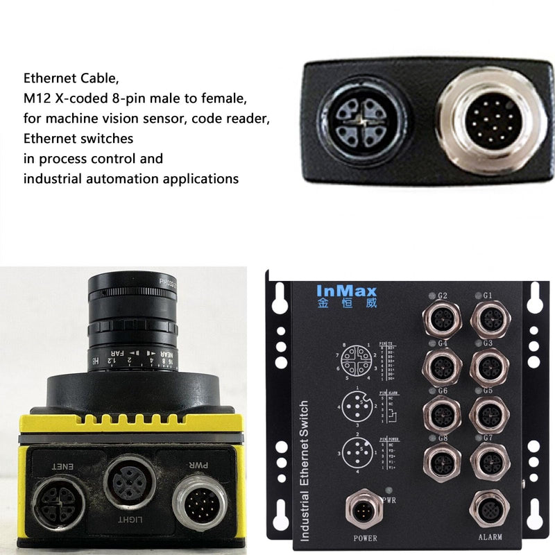 M12 Ethernet 8 Pin X-Code RJ45 CAT-7e GigE Cable for Basler Cognex Vision Camera Sensor Barcode Reader PLC Router Switch Network 1M 1 meter