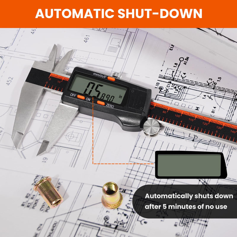 HARDELL Digital Caliper, 0-8 Inch Measuring Tool Large LCD Screen,Stainless Steel,Auto-Off,Inch/Fractions/Millimeter Waterproof Caliper Digital Micrometer for DIY/Household/3D Printing 8 Inch