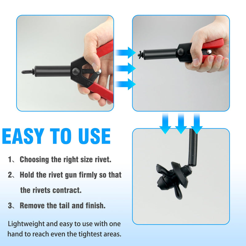 Rivet Gun Set with 3 Sizes Nylon Blind Rivets, 30 Pieces, Hand Riveter Suitable for Automotive and More 1