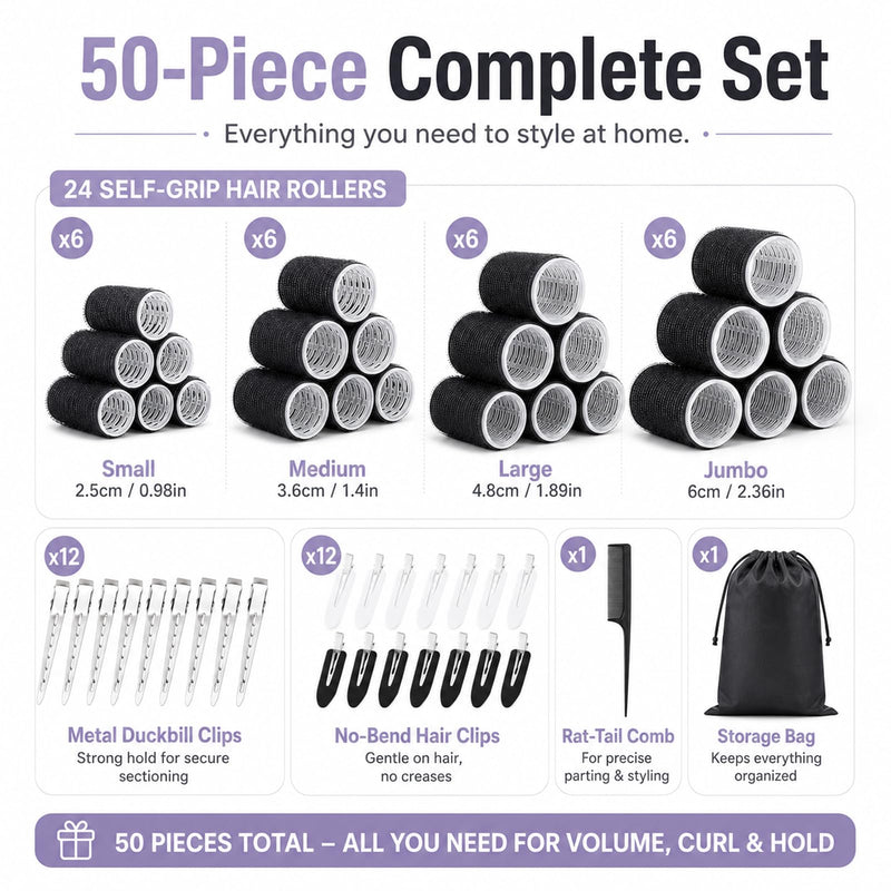 50PCS Hair Curlers Rollers with Clips Hair with 4 Sizes (60/48/36/25mm) Hair Curlers for Perfect Curls, Hot Rollers kit for long hair, Hair rollers for long hair