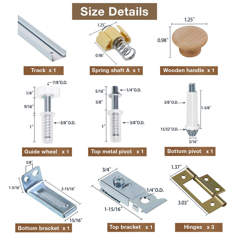 Bifold Door Hardware Kit, 36-Inch Bi-fold Closet Door Track Kit Bifold Closet Door Hardware Kit Folding Door Hardware Repair Replacement Tool Kit 36 Inch Track