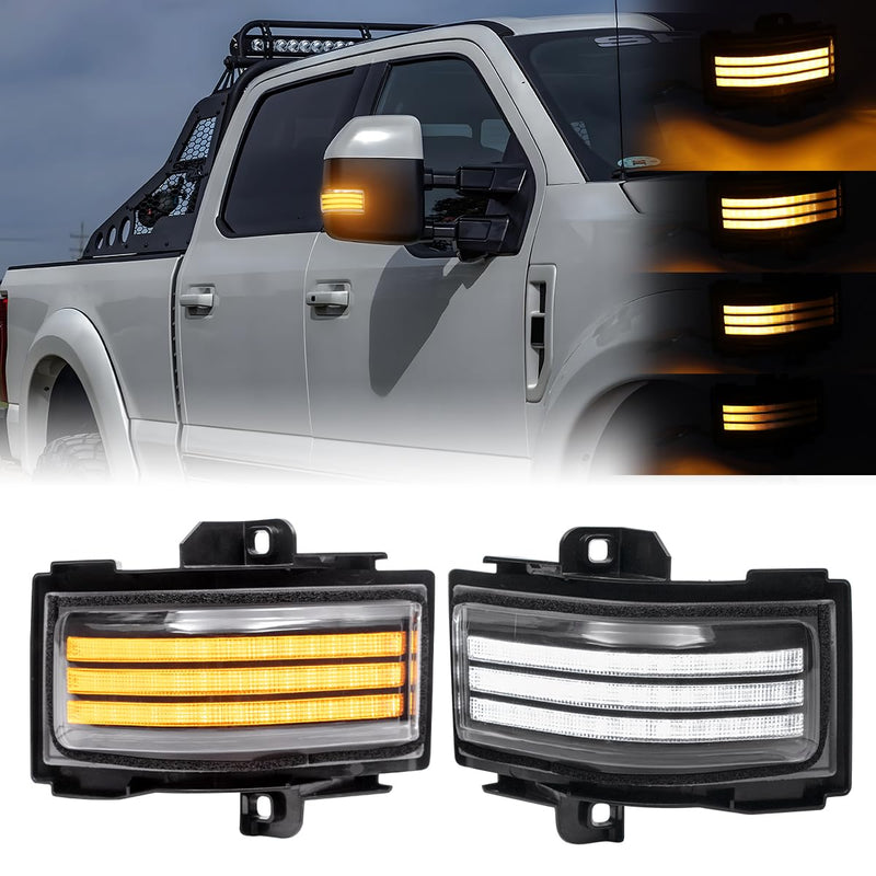 Side Tow Mirror Turn Signal LED Lights Compatible with F150 F250 F350 F450 2015-2022 White Daytime Running &Yellow Dynmaic Sequential Blink Turn Marker Lamp (Clear Len) Clear Len