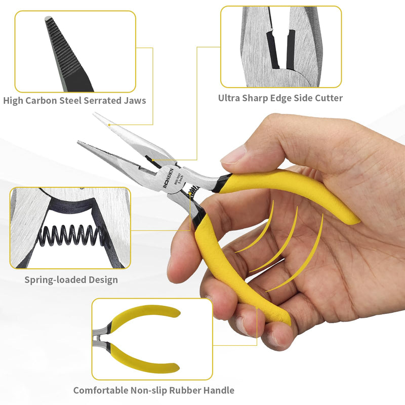 BOOSDEN 5" Needle Nose Pliers-10 Pack, Jewelry Pliers Set with Side Cutter, Mini Fine Tip Precision Pliers for Jewelry Making, Electronics, Craft, Beading - Bulk Classroom Set for Teachers & Hobbyists 5''-10 pack
